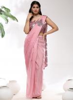 Silk Organza Pink Party Wear Embroidery Work Ready To Wear Saree